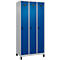 Vestiaire C+P Evolo Plus, 3 compartiments, largeur des compartiments 300 mm, avec pieds, verrou rotatif, L 900 x P 500 x H 1950 mm, aluminium blanc/bleu gentiane