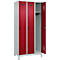 Vestiaire C+P Evolo Plus, 3 compartiments, largeur des compartiments 300 mm, avec pieds, verrou rotatif, L 900 x P 500 x H 1950 mm, gris clair/rouge rubis