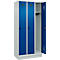 Vestiaire C+P Evolo Plus, 3 compartiments, largeur des compartiments 300 mm, avec socle, butée à droite, butée Soft, anti-effraction, L 900 x P 500 x H 1950 mm, fermeture de sécurité à pêne rotatif, gris clair RAL 7035/bleu enzyme RAL 5010