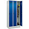 Vestiaire C+P Evolo Plus, 3 compartiments, largeur des compartiments 300 mm, avec socle, butée à droite, butée Soft, anti-effraction, L 900 x P 500 x H 1950 mm, fermeture de sécurité à pêne rotatif, gris clair RAL 7035/bleu enzyme RAL 5010