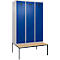 Vestiaire C+P Evolo Plus, 3 compartiments, largeur des compartiments 400 mm, avec banc encastré, L 1200 x P 815 x H 2120 mm, cylindre, aluminium blanc/bleu gentiane