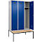 Vestiaire C+P Evolo Plus, 3 compartiments, largeur des compartiments 400 mm, avec banc encastré, L 1200 x P 815 x H 2120 mm, cylindre, aluminium blanc/bleu gentiane