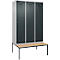 Vestiaire C+P Evolo Plus, 3 compartiments, largeur des compartiments 400 mm, avec banc encastré, L 1200 x P 815 x H 2120 mm, cylindre, aluminium blanc/gris anthracite