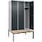 Vestiaire C+P Evolo Plus, 3 compartiments, largeur des compartiments 400 mm, avec banc encastré, L 1200 x P 815 x H 2120 mm, cylindre, aluminium blanc/gris anthracite