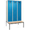 Vestiaire C+P Evolo Plus, 3 compartiments, largeur des compartiments 400 mm, avec banc encastré, L 1200 x P 815 x H 2120 mm, cylindre, gris clair/bleu clair
