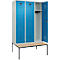 Vestiaire C+P Evolo Plus, 3 compartiments, largeur des compartiments 400 mm, avec banc encastré, L 1200 x P 815 x H 2120 mm, cylindre, gris clair/bleu clair
