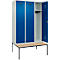 Vestiaire C+P Evolo Plus, 3 compartiments, largeur des compartiments 400 mm, avec banc encastré, L 1200 x P 815 x H 2120 mm, cylindre, gris clair/bleu gentiane
