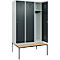 Vestiaire C+P Evolo Plus, 3 compartiments, largeur des compartiments 400 mm, avec banc encastré, L 1200 x P 815 x H 2120 mm, cylindre, gris clair/gris anthracite