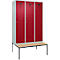 Vestiaire C+P Evolo Plus, 3 compartiments, largeur des compartiments 400 mm, avec banc encastré, L 1200 x P 815 x H 2120 mm, cylindre, gris clair/rouge rubis
