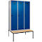 Vestiaire C+P Evolo Plus, 3 compartiments, largeur des compartiments 400 mm, avec banc encastré, L 1200 x P 815 x H 2120 mm, loquet rotatif, blanc aluminium/bleu gentiane