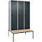 Vestiaire C+P Evolo Plus, 3 compartiments, largeur des compartiments 400 mm, avec banc encastré, L 1200 x P 815 x H 2120 mm, verrou rotatif, blanc aluminium/gris anthracite