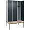 Vestiaire C+P Evolo Plus, 3 compartiments, largeur des compartiments 400 mm, avec banc encastré, L 1200 x P 815 x H 2120 mm, verrou rotatif, blanc aluminium/gris anthracite