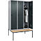 Vestiaire C+P Evolo Plus, 3 compartiments, largeur des compartiments 400 mm, avec banc encastré, L 1200 x P 815 x H 2120 mm, verrou rotatif, blanc aluminium/gris anthracite
