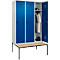 Vestiaire C+P Evolo Plus, 3 compartiments, largeur des compartiments 400 mm, avec banc encastré, L 1200 x P 815 x H 2120 mm, verrou rotatif, gris clair/bleu gentiane