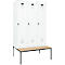 Vestiaire C+P Evolo Plus, 3 compartiments, largeur des compartiments 400 mm, avec banquette encastrée, L 1200 x P 815 x H 2120 mm, verrou rotatif, blanc signalisation/blanc trafic
