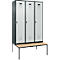 Vestiaire C+P Evolo Plus, 3 compartiments, largeur des compartiments 400 mm, avec banquette encastrée, L 1200 x P 815 x H 2120 mm, verrou rotatif, gris anthracite/gris clair