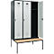 Vestiaire C+P Evolo Plus, 3 compartiments, largeur des compartiments 400 mm, avec banquette encastrée, L 1200 x P 815 x H 2120 mm, verrou rotatif, gris anthracite/gris clair