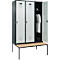 Vestiaire C+P Evolo Plus, 3 compartiments, largeur des compartiments 400 mm, avec banquette encastrée, L 1200 x P 815 x H 2120 mm, verrou rotatif, gris anthracite/gris clair