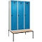 Vestiaire C+P Evolo Plus, 3 compartiments, largeur des compartiments 400 mm, avec banquette encastrée, L 1200 x P 815 x H 2120 mm, verrou rotatif, gris clair/bleu clair
