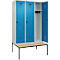 Vestiaire C+P Evolo Plus, 3 compartiments, largeur des compartiments 400 mm, avec banquette encastrée, L 1200 x P 815 x H 2120 mm, verrou rotatif, gris clair/bleu clair