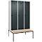 Vestiaire C+P Evolo Plus, 3 compartiments, largeur des compartiments 400 mm, avec banquette encastrée, L 1200 x P 815 x H 2120 mm, verrou rotatif, gris clair/gris anthracite