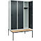 Vestiaire C+P Evolo Plus, 3 compartiments, largeur des compartiments 400 mm, avec banquette encastrée, L 1200 x P 815 x H 2120 mm, verrou rotatif, gris clair/gris anthracite
