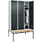 Vestiaire C+P Evolo Plus, 3 compartiments, largeur des compartiments 400 mm, avec banquette encastrée, L 1200 x P 815 x H 2120 mm, verrou rotatif, gris clair/gris anthracite
