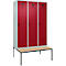Vestiaire C+P Evolo Plus, 3 compartiments, largeur des compartiments 400 mm, avec banquette encastrée, L 1200 x P 815 x H 2120 mm, verrou rotatif, gris clair/rouge rubis