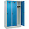 Vestiaire C+P Evolo Plus, 3 compartiments, largeur des compartiments 400 mm, avec socle, charnières à droite, L 1200 x P 500 x H 1950 mm, verrou rotatif, gris clair/bleu clair