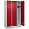 Vestiaire C+P Evolo Plus, 3 compartiments, largeur des compartiments 400 mm, avec socle, charnières à droite, L 1200 x P 500 x H 1950 mm, verrou rotatif, gris clair/rouge rubis