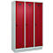 Vestiaire C+P Evolo Plus, 3 compartiments, largeur des compartiments 400 mm, avec socle, charnières à droite, L 1200 x P 500 x H 1950 mm, verrou rotatif, gris clair/rouge rubis