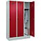 Vestiaire C+P Evolo Plus, 3 compartiments, largeur des compartiments 400 mm, avec socle, charnières à droite, L 1200 x P 500 x H 1950 mm, verrou rotatif, gris clair/rouge rubis