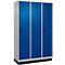 Vestiaire C+P Evolo Plus, 3 compartiments, largeur des compartiments 400 mm, avec socle, charnières à droite, L 1200 x P 500 x H 1950 mm, verrou tournant, blanc aluminium/bleu enzyme