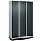 Vestiaire C+P Evolo Plus, 3 compartiments, largeur des compartiments 400 mm, avec socle, charnières à droite, L 1200 x P 500 x H 1950 mm, verrou tournant, blanc aluminium/gris anthracite