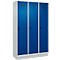 Vestiaire C+P Evolo Plus, 3 compartiments, largeur des compartiments 400 mm, avec socle, charnières à droite, L 1200 x P 500 x H 1950 mm, verrou tournant, gris clair/bleu gentiane