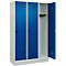 Vestiaire C+P Evolo Plus, 3 compartiments, largeur des compartiments 400 mm, avec socle, charnières à droite, L 1200 x P 500 x H 1950 mm, verrou tournant, gris clair/bleu gentiane