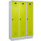 Vestiaire C+P Evolo Plus, 3 compartiments, largeur des compartiments 400 mm, avec socle, charnières à droite, L 1200 x P 500 x H 1950 mm, verrou tournant, gris clair/vert clown