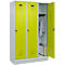 Vestiaire C+P Evolo Plus, 3 compartiments, largeur des compartiments 400 mm, avec socle, charnières à droite, L 1200 x P 500 x H 1950 mm, verrou tournant, gris clair/vert clown
