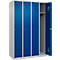 Vestiaire C+P Evolo Plus, 4 compartiments, charnières à droite, serrure à cylindre, butée soft, L 1200 x P 500 x H 1850 mm, aluminium blanc/bleu gentiane
