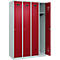 Vestiaire C+P Evolo Plus, 4 compartiments, charnières à droite, serrure à cylindre, butée soft, L 1200 x P 500 x H 1850 mm, gris clair/rouge rubis