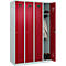 Vestiaire C+P Evolo Plus, 4 compartiments, charnières à droite, serrure à cylindre, butée soft, L 1200 x P 500 x H 1850 mm, gris clair/rouge rubis