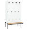 Vestiaire C+P Evolo Plus, 4 compartiments de 300 mm de large, banquette flottante, L 1200 x P 815 x H 2120 mm, verrou rotatif, blanc signalisation/blanc trafic