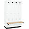 Vestiaire C+P Evolo Plus, 4 compartiments de 300 mm de large, socle, banquette flottante, L 1200 x P 815 x H 1950 mm, cylindre, blanc signalisation/blanc trafic