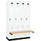 Vestiaire C+P Evolo Plus, 4 compartiments de 300 mm de large, socle, banquette flottante, L 1200 x P 815 x H 1950 mm, verrou rotatif, blanc signalisation/blanc trafic