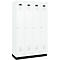 Vestiaire C+P Evolo Plus, 4 compartiments, largeur de compartiment 300 mm, avec socle, charnières à droite, L 1200 x P 500 x H 1950 mm, cylindre, blanc signalisation/blanc trafic