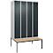 Vestiaire C+P Evolo Plus, 4 compartiments, largeur des compartiments 300 mm, avec banc encastré, L 1200 x P 815 x H 2120 mm, cylindre, aluminium blanc/gris anthracite