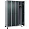 Vestiaire C+P Evolo Plus, 4 compartiments, largeur des compartiments 300 mm, avec pieds, butée à droite, verrou rotatif de sécurité, butée Soft, anti-effraction, L 1200 x P 500 x H 1950 mm, aluminium blanc RAL 9006/gris anthracite RAL 7016
