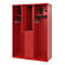 Vestiaire de pompiers C+P Evolo Maxi, 4 compartiments pour 2 personnes, avec porte-casque, patins de sol, L 1300 x P 500 x H 1850 mm, RAL 3000 rouge feu