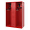 Vestiaire de pompiers C+P Evolo Maxi, 4 compartiments pour 2 personnes, avec porte-casque, patins de sol, L 1300 x P 600 x H 1850 mm, RAL 3000 rouge feu