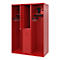Vestiaire de pompiers C+P Evolo Maxi, 4 compartiments pour 2 personnes, avec porte-casque, patins de sol, L 1300 x P 600 x H 1850 mm, RAL 3000 rouge feu